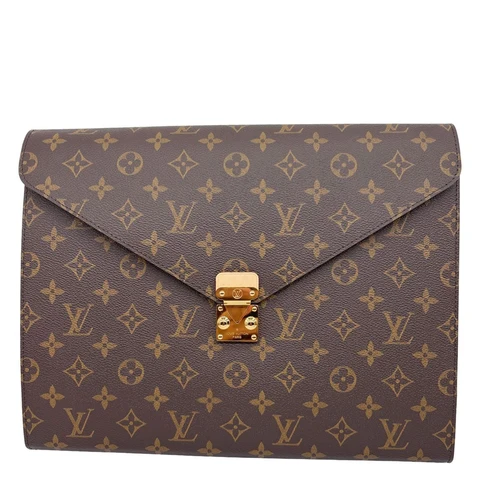 LOUIS VUITTON Mark Folder Monogram Canvas Clutch Brown