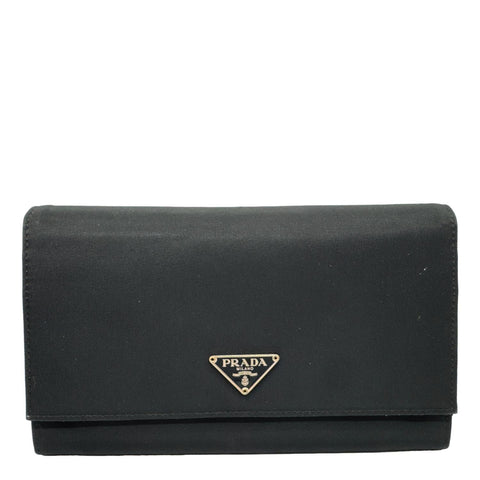 PRADA Continental Flap Tessuto Nylon Wallet Black