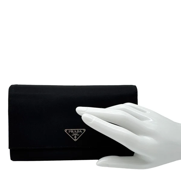 PRADA Continental Flap Tessuto Nylon Wallet Black