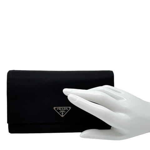 PRADA Continental Flap Tessuto Nylon Wallet Black
