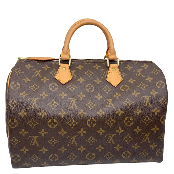 LOUIS VUITTON Speedy 35 Monogram Canvas Satchel Bag Brown