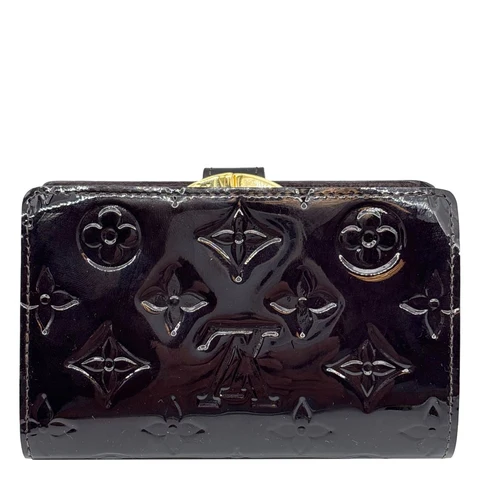 LOUIS VUITTON French Purse Monogram Vernis Leather Wallet Dark Brown