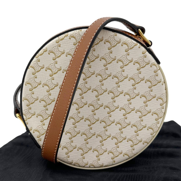 CELINE Triomphe Canvas Round Purse On Strap Crossbody Bag White