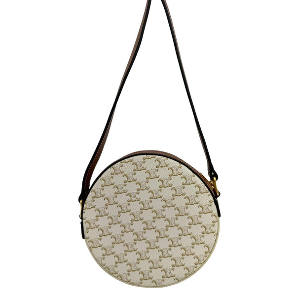 CELINE Triomphe Canvas Round Purse On Strap Crossbody Bag White
