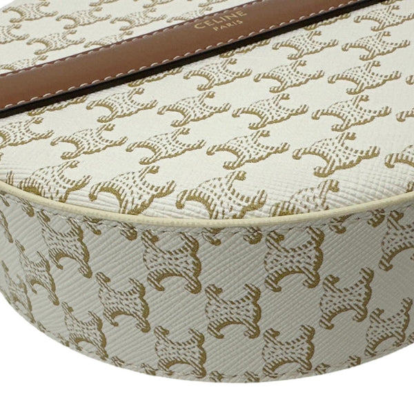 CELINE Triomphe Canvas Round Purse On Strap Crossbody Bag White