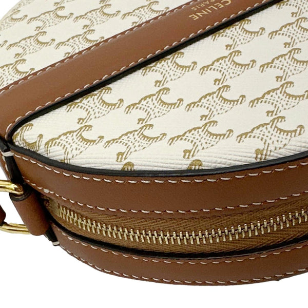 CELINE Triomphe Canvas Round Purse On Strap Crossbody Bag White