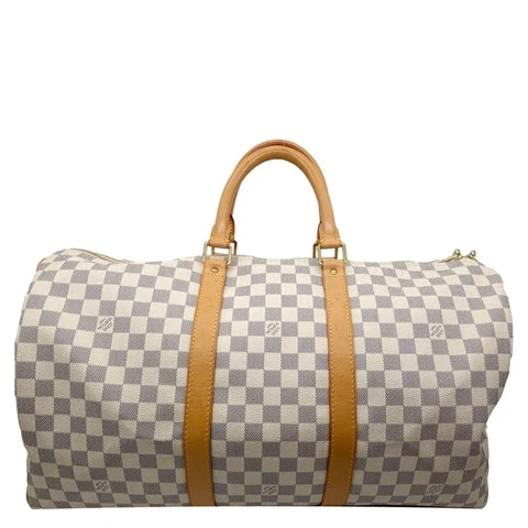 LOUIS VUITTON Keepall 50 Damier Azur Travel Bag White