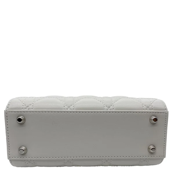 CHRISTIAN DIOR Mini Lady Dior Cannage Lambskin Leather Chain Crossbody Bag White