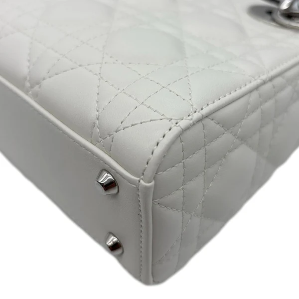CHRISTIAN DIOR Mini Lady Dior Cannage Lambskin Leather Chain Crossbody Bag White