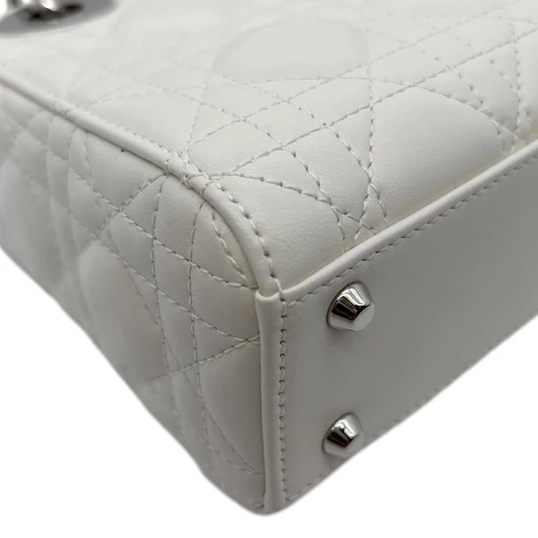 CHRISTIAN DIOR Mini Lady Dior Cannage Lambskin Leather Chain Crossbody Bag White