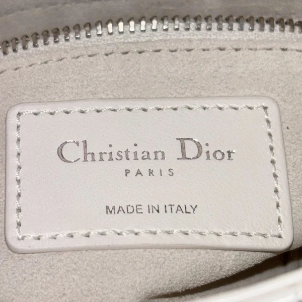 CHRISTIAN DIOR Mini Lady Dior Cannage Lambskin Leather Chain Crossbody Bag White