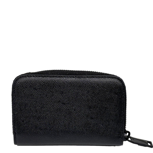 YVES SAINT LAURENT Monogram Logo Grained Leather Zip Coin Purse Black