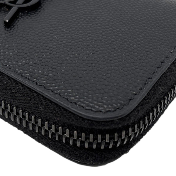YVES SAINT LAURENT Monogram Logo Grained Leather Zip Coin Purse Black