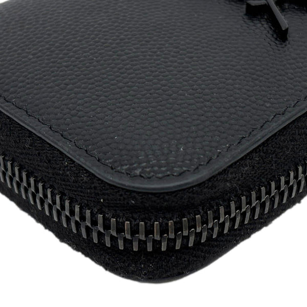 YVES SAINT LAURENT Monogram Logo Grained Leather Zip Coin Purse Black