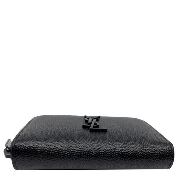 YVES SAINT LAURENT Monogram Logo Grained Leather Zip Coin Purse Black