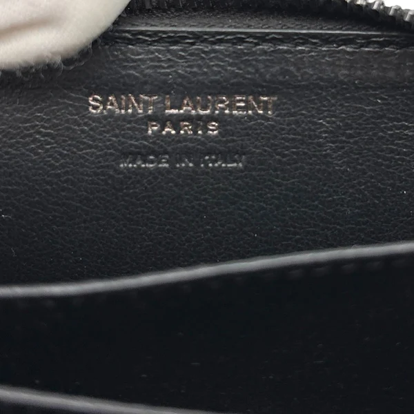 YVES SAINT LAURENT Monogram Logo Grained Leather Zip Coin Purse Black
