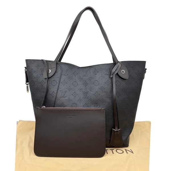 LOUIS VUITTON Hina MM Mahina Leather Tote Shoulder Bag Black