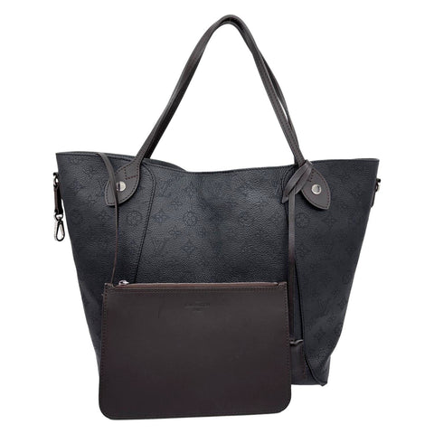 LOUIS VUITTON Hina MM Mahina Leather Tote Shoulder Bag Black