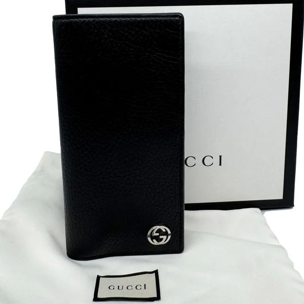 GUCCI GG Interlocking Leather Long Wallet Black 610467