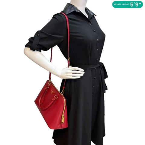 PRADA Promenade Medium Saffiano Lux Leather Shoulder Bag Red