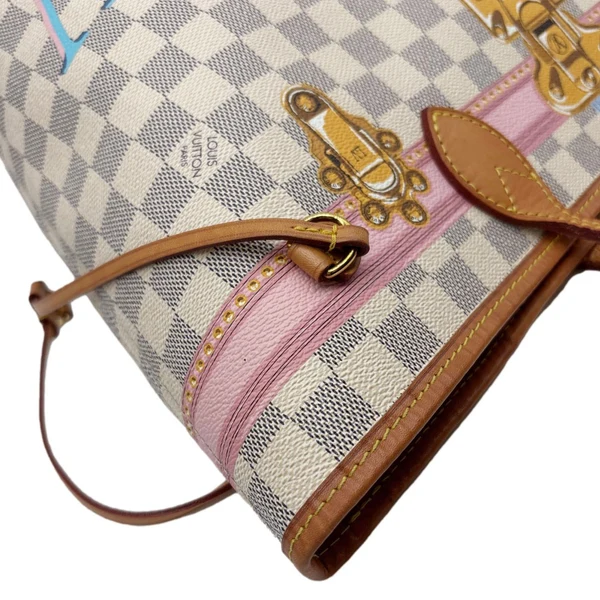 LOUIS VUITTON Neverfull MM Summer Trunks Damier Azur Tote Bag White