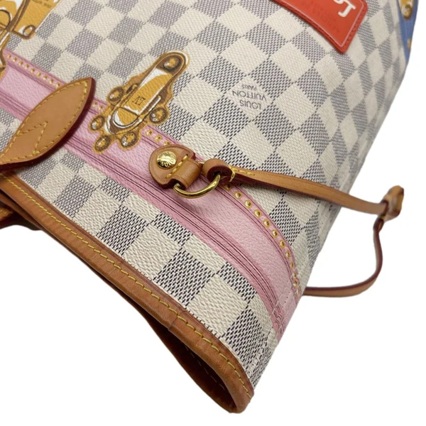 LOUIS VUITTON Neverfull MM Summer Trunks Damier Azur Tote Bag White