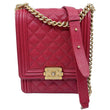 CHANEL Boy Flap North South Quilted Caviar Leather Crossbody Bag Red