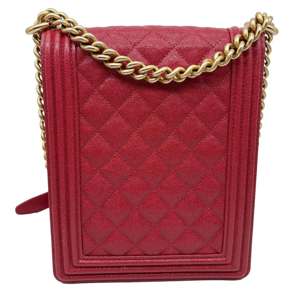 CHANEL Boy Flap North South Quilted Caviar Leather Crossbody Bag Red