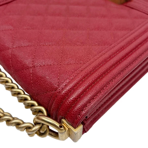 CHANEL Boy Flap North South Quilted Caviar Leather Crossbody Bag Red