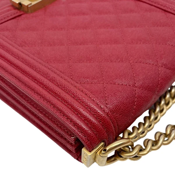 CHANEL Boy Flap North South Quilted Caviar Leather Crossbody Bag Red
