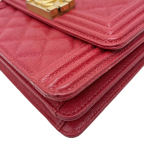 CHANEL Boy Flap North South Quilted Caviar Leather Crossbody Bag Red