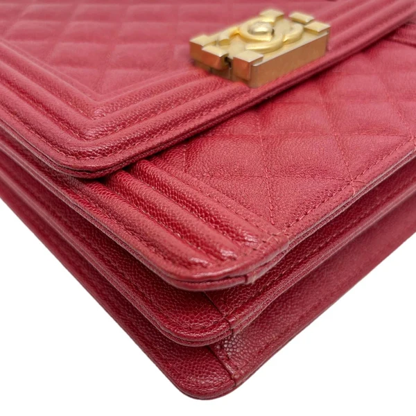 CHANEL Boy Flap North South Quilted Caviar Leather Crossbody Bag Red