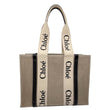 CHLOE Woody Medium Linen Canvas Tote Bag Cream