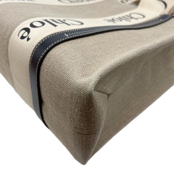 CHLOE Woody Medium Linen Canvas Tote Bag Cream