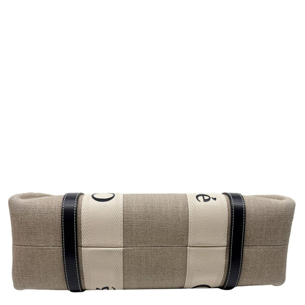 CHLOE Woody Medium Linen Canvas Tote Bag Cream