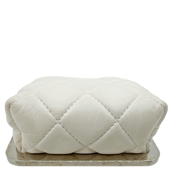 CHANEL Kisslock Logo Plexiglass Quilted Lambskin Leather Clutch With Chain White