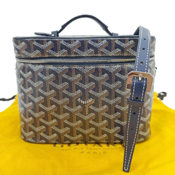 GOYARD Muse Vanity Case Monogram Chevron Canvas Shoulder Bag Navy Blue