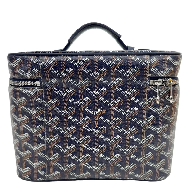 GOYARD Muse Vanity Case Monogram Chevron Canvas Shoulder Bag Navy Blue