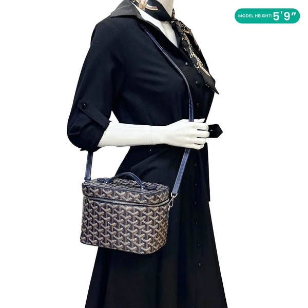 GOYARD Muse Vanity Case Monogram Chevron Canvas Shoulder Bag Navy Blue