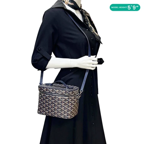 GOYARD Muse Vanity Case Monogram Chevron Canvas Shoulder Bag Navy Blue