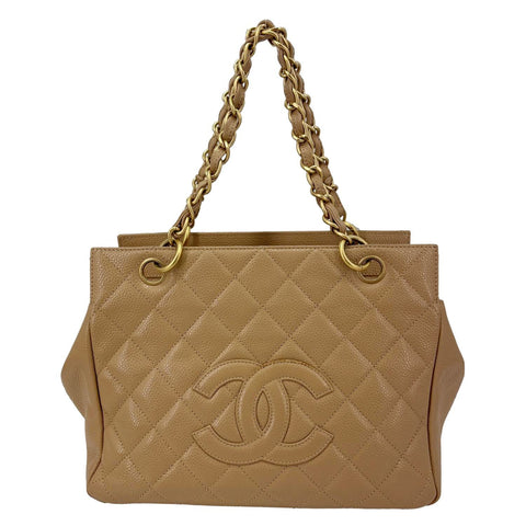 CHANEL Petite Timeless Quilted Caviar Leather Tote Bag Beige