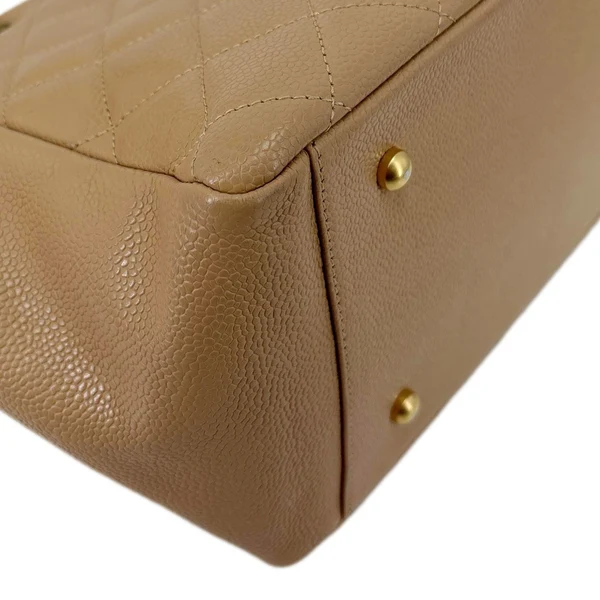 CHANEL Petite Timeless Quilted Caviar Leather Tote Bag Beige