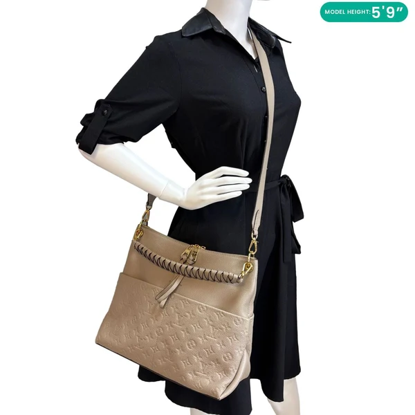 LOUIS VUITTON Maida Monogram Empreinte Leather Hobo Shoulder Bag Beige