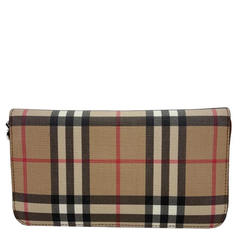 BURBERRY Vintage Check Canvas Zip Around Wallet Beige
