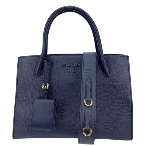 PRADA Monochrome Cuir Saffiano Tote Bag Blue