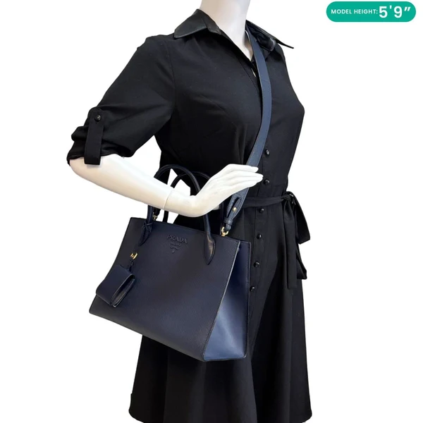 PRADA Monochrome Cuir Saffiano Tote Bag Blue