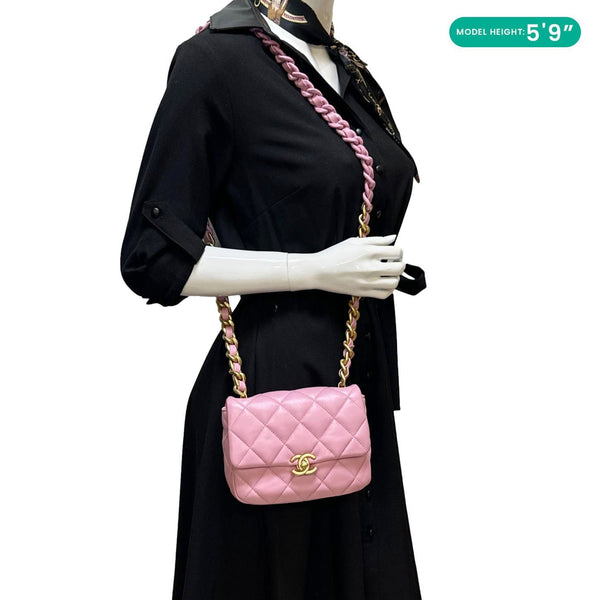 CHANEL CC Flap Candy Chain Mini Quilted Lambskin Leather Crossbody Bag Pink