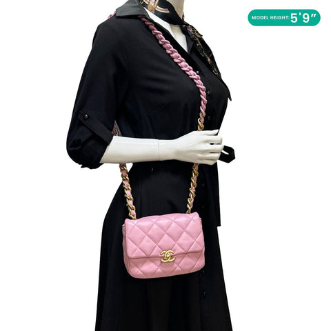 CHANEL CC Flap Candy Chain Mini Quilted Lambskin Leather Crossbody Bag Pink