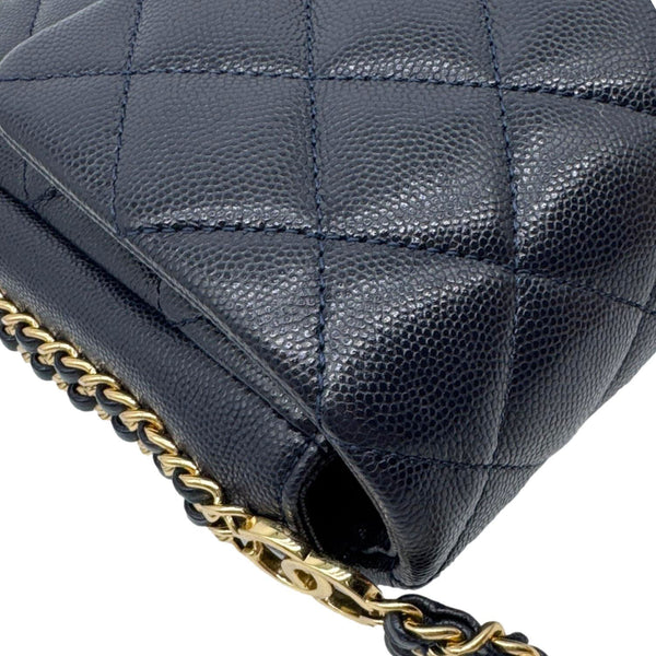 CHANEL CC You Flap Small Quilted Caviar Leather Crossbody Bag Navy Blue