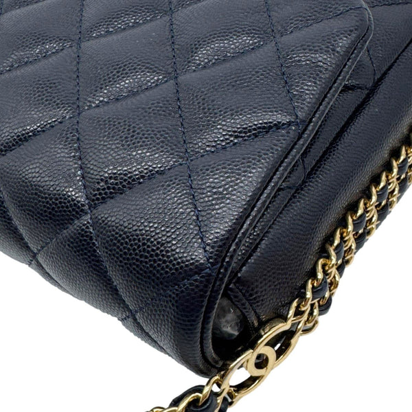 CHANEL CC You Flap Small Quilted Caviar Leather Crossbody Bag Navy Blue